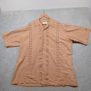 Cubavera‎ Guayabera Shirt Men's 2XLT Tan Short Sleeve Embroidered Pockets Read